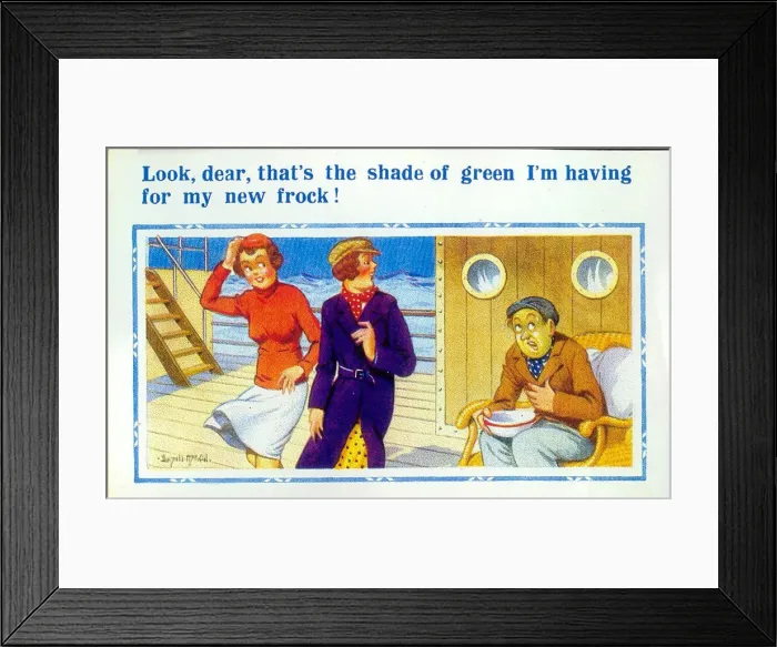 Framed Print : Comic postcard, Sea sickness on board ship Date: 20th century Framed Print : Comic postcard, Sea sickness on board ship Date: 20th century