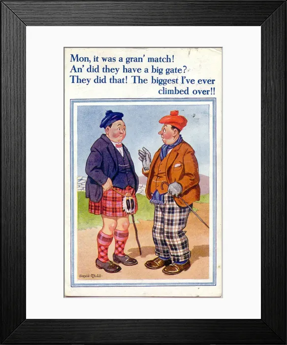 Framed Print : Comic postcard, Scotsmen discuss football match Framed Print : Comic postcard, Scotsmen discuss football match