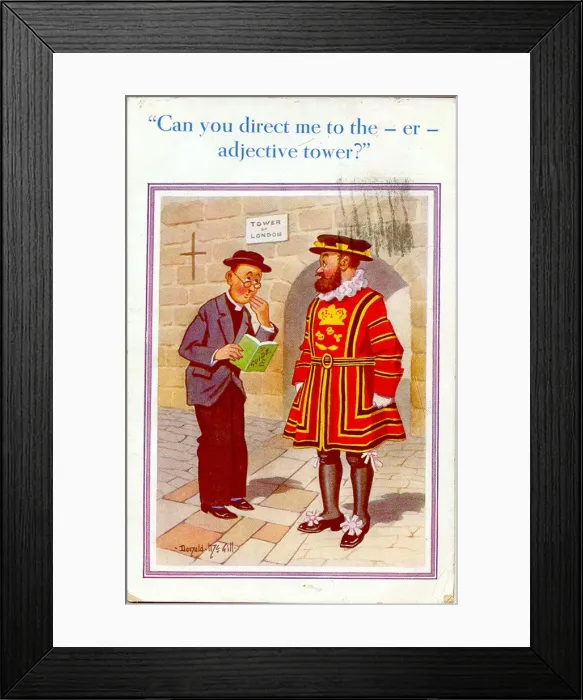 Framed Print : Comic postcard, Vicar at the Tower of London Framed Print : Comic postcard, Vicar at the Tower of London