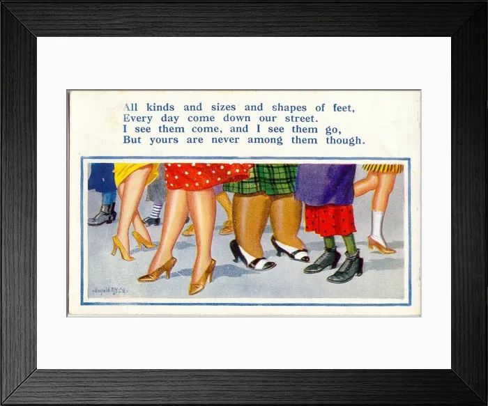 Framed Print : Comic postcard, Legs and feet in the street Date: 20th century Framed Print : Comic postcard, Legs and feet in the street Date: 20th century