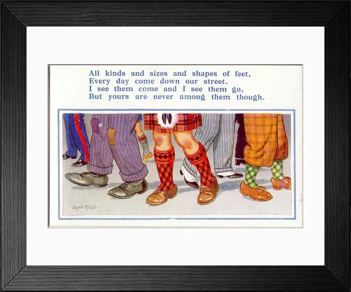 Framed Print : Comic postcard, Legs and feet in the street Date: 20th century Framed Print : Comic postcard, Legs and feet in the street Date: 20th century