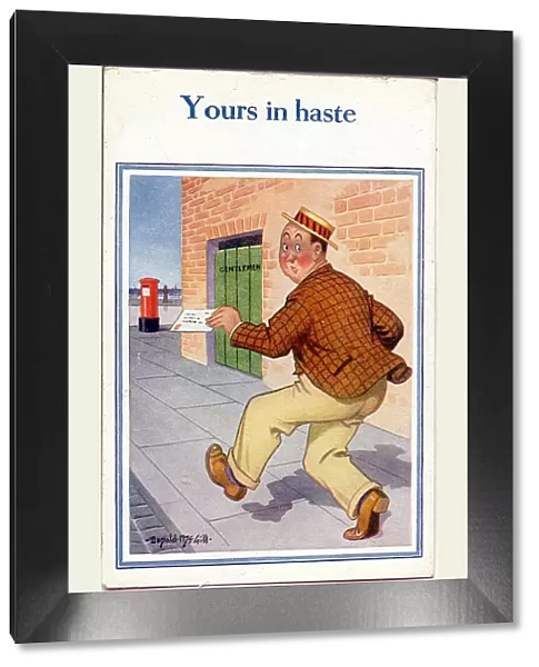 Comic postcard, Man in hurry to post a letter