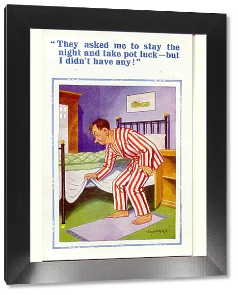 Comic postcard, Man looking under his bed Date: 20th century