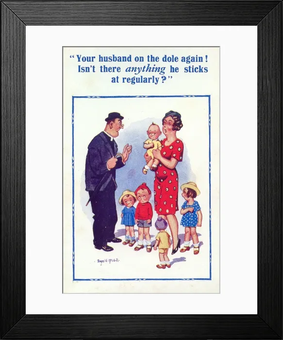 Framed Print : Comic postcard, Vicar, woman and five children Framed Print : Comic postcard, Vicar, woman and five children