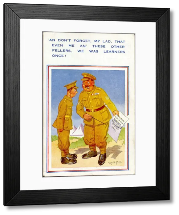 Framed Print : Comic postcard, Soldiers in the British Army, WW2 - list of previous officers Date Framed Print : Comic postcard, Soldiers in the British Army, WW2 - list of previous officers Date