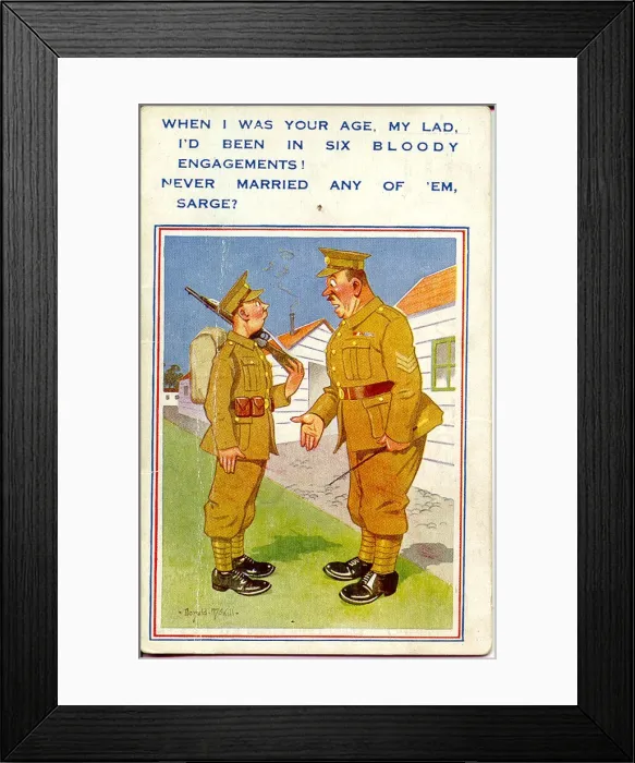 Framed Print : Comic postcard, Soldiers in the British Army, WW2 - private and sergeant Date Framed Print : Comic postcard, Soldiers in the British Army, WW2 - private and sergeant Date