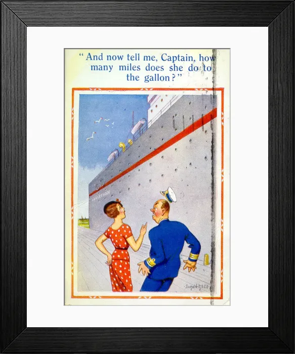 Framed Print : Comic postcard, Woman chats with ships captain Date: 20th century Framed Print : Comic postcard, Woman chats with ships captain Date: 20th century
