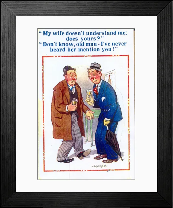 Framed Print : Comic postcard, Two drunkards in a pub Framed Print : Comic postcard, Two drunkards in a pub
