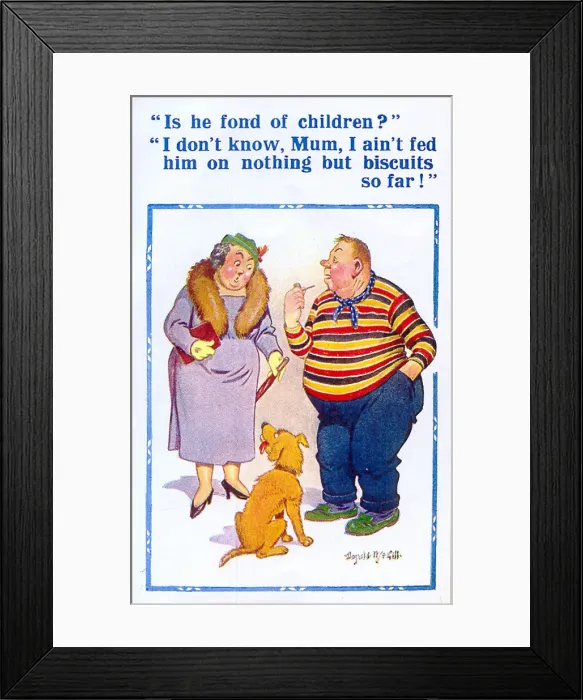 Framed Print : Comic postcard, Man, woman and dog Date: 20th century