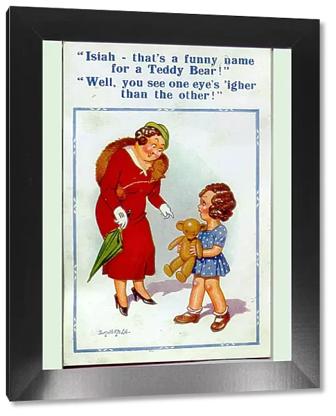 Comic postcard, Little girl with teddy bear Date: 20th century