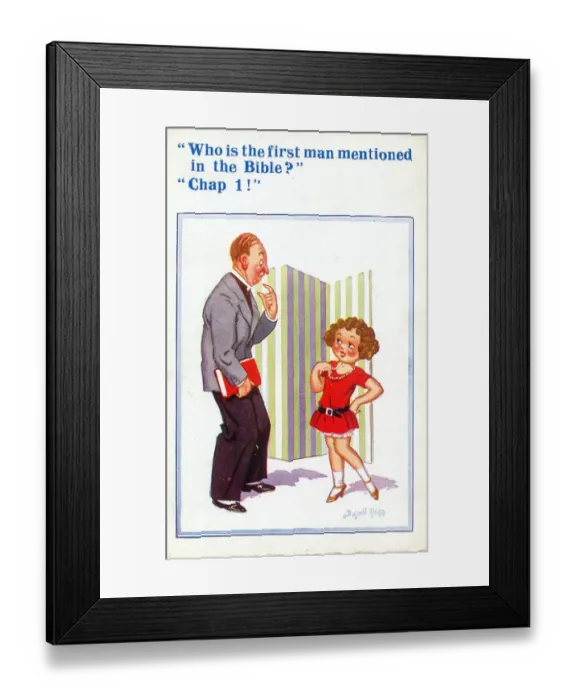 Framed Print : Comic postcard, Vicar and little girl Date: 20th century