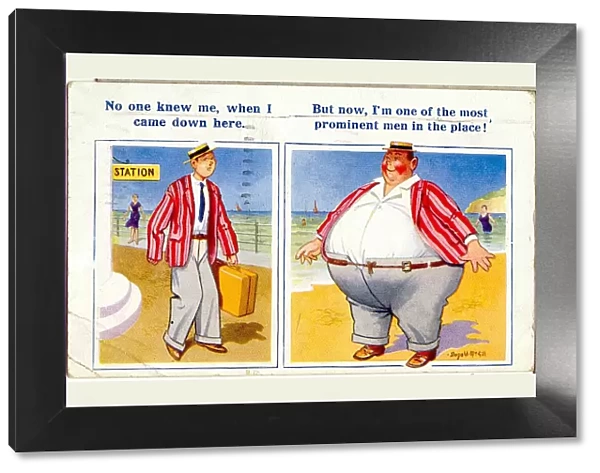 Comic postcard, Putting on weight at the seaside