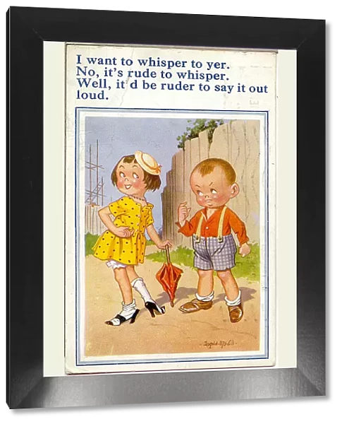 Comic postcard, Boy and girl chatting Date: 20th century