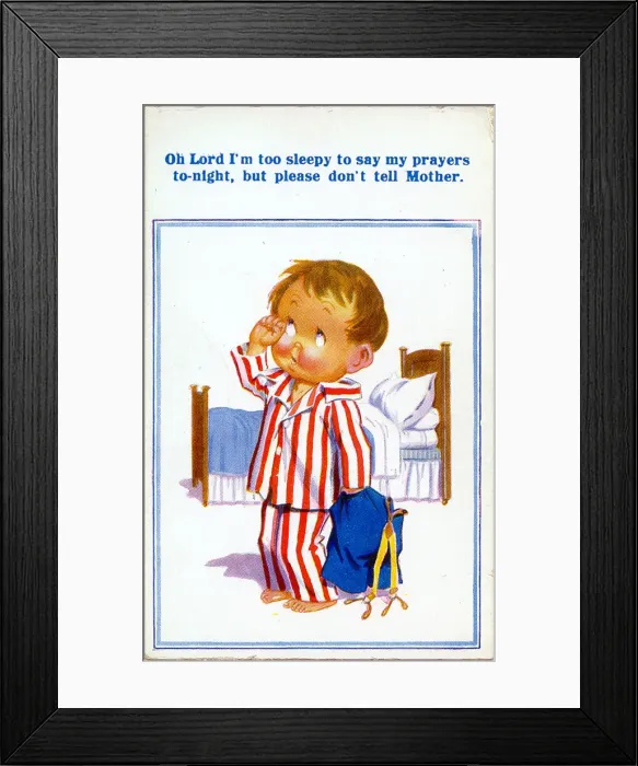 Framed Print : Comic postcard, Little boy going to bed Date: 20th century