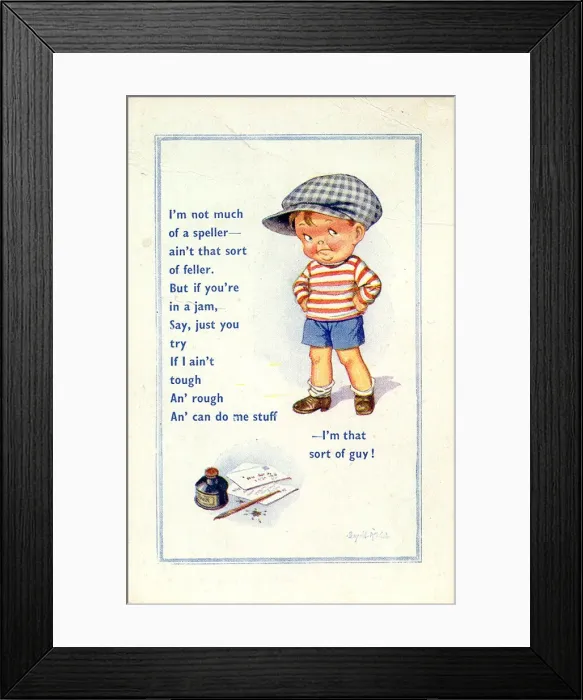 Framed Print : Comc postcard, Little boy introducing himself as that sort of guy'Date Framed Print : Comc postcard, Little boy introducing himself as that sort of guy'Date