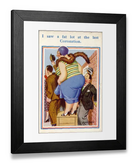 Framed Print : Comic postcard, People watching the Coronation - or trying to Date: 20th century Framed Print : Comic postcard, People watching the Coronation - or trying to Date: 20th century