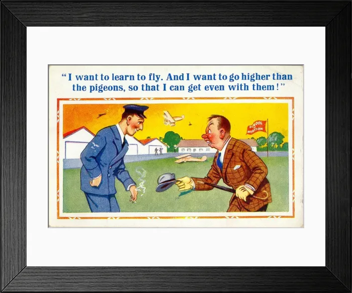 Framed Print : Comic postcard, Man at a school of aviation Framed Print : Comic postcard, Man at a school of aviation