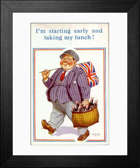 Framed Print : Comic postcard, Man en route to Coronation Date: 20th century Framed Print : Comic postcard, Man en route to Coronation Date: 20th century
