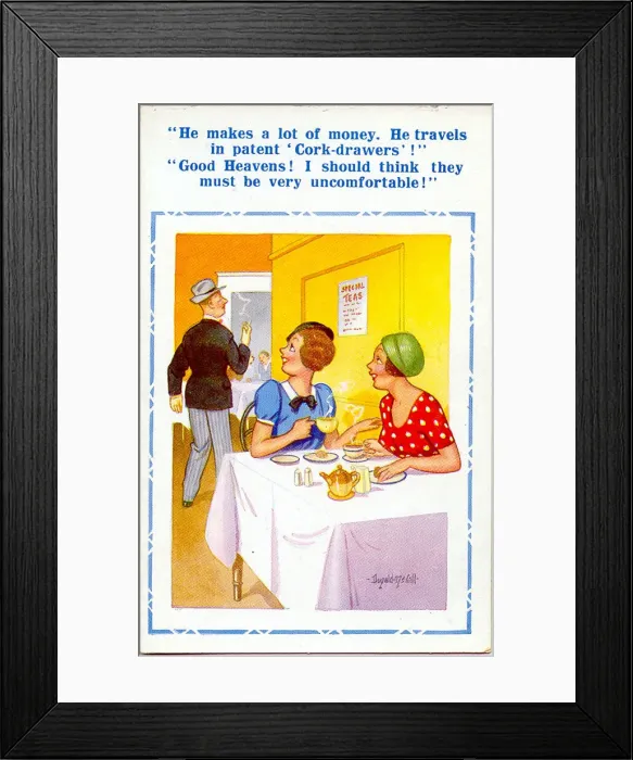 Framed Print : Comic postcard, Two women in a teashop Framed Print : Comic postcard, Two women in a teashop