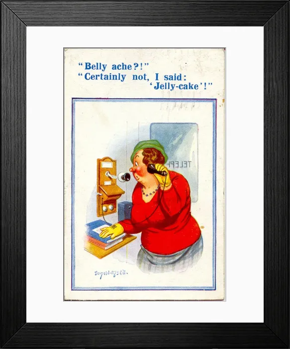 Framed Print : Comic postcard, Woman on the phone Framed Print : Comic postcard, Woman on the phone