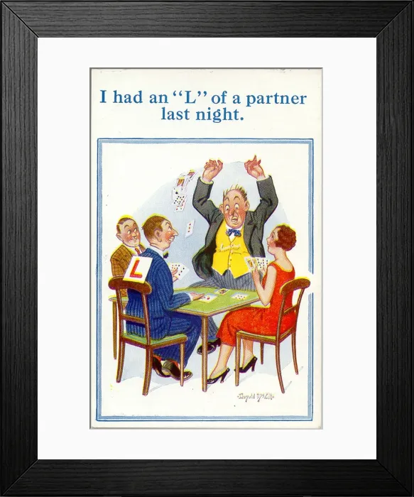 Framed Print : Comc postcard, Four people playing cards Date: 20th century Framed Print : Comc postcard, Four people playing cards Date: 20th century
