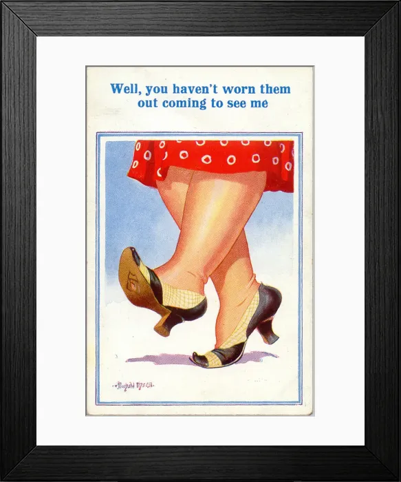 Framed Print : Comic postcard, Womans feet in court shoes Date: 20th century Framed Print : Comic postcard, Womans feet in court shoes Date: 20th century