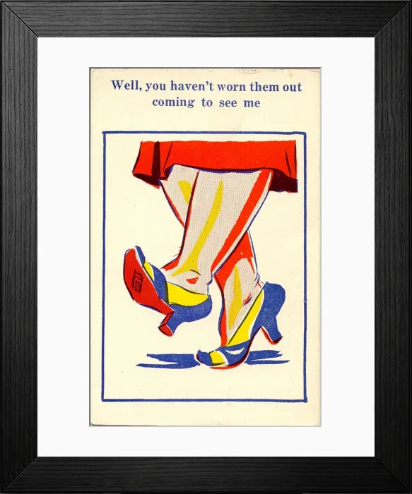 Framed Print : Comic postcard, Womans feet in court shoes Date: 20th century Framed Print : Comic postcard, Womans feet in court shoes Date: 20th century