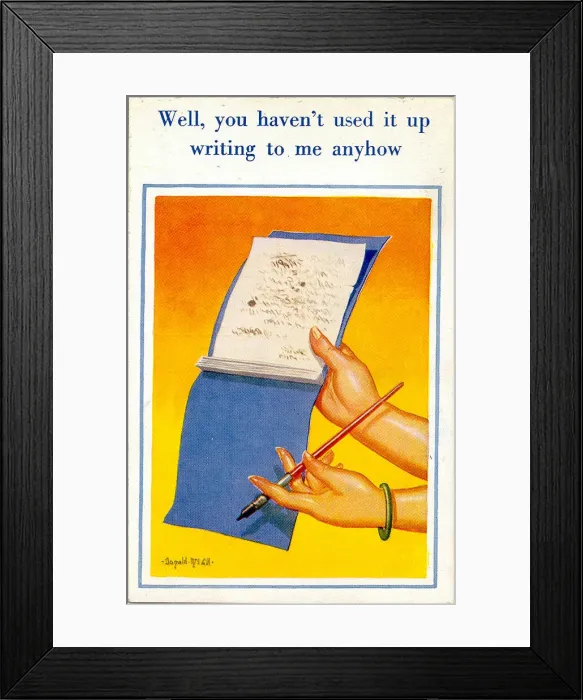 Framed Print : Comic postcard, Used up writing pad Date: 20th century Framed Print : Comic postcard, Used up writing pad Date: 20th century