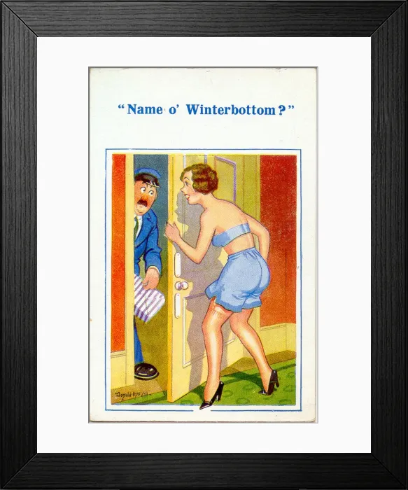 Framed Print : Comic postcard, Delivery of a parcel - Winterbottom? Date: 20th century Framed Print : Comic postcard, Delivery of a parcel - Winterbottom? Date: 20th century