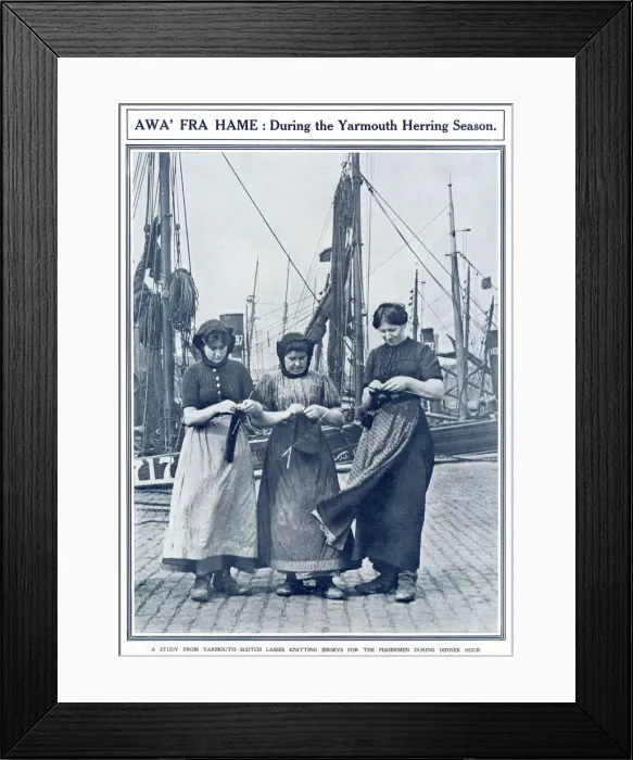 Framed Print : Scottish lasses knitting jerseys for the fishermen during their dinner hour Framed Print : Scottish lasses knitting jerseys for the fishermen during their dinner hour