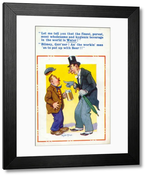 Framed Print : Comic postcard, Temperance argument for water, not beer Date: 20th century Framed Print : Comic postcard, Temperance argument for water, not beer Date: 20th century