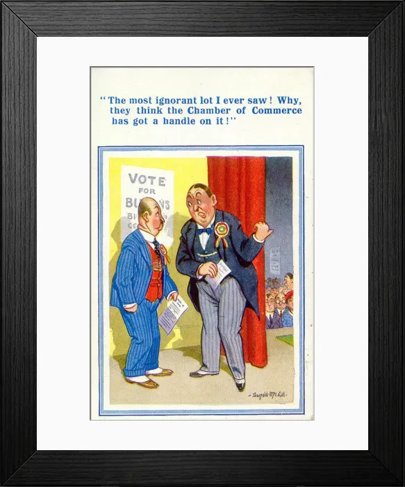 Framed Print : Comic postcard, Two political candidates campaigning Date: 20th century Framed Print : Comic postcard, Two political candidates campaigning Date: 20th century