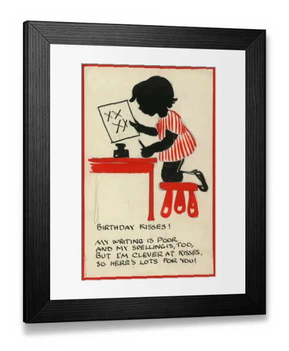 Framed Print : Postcard design - Birthday Kisses Framed Print : Postcard design - Birthday Kisses