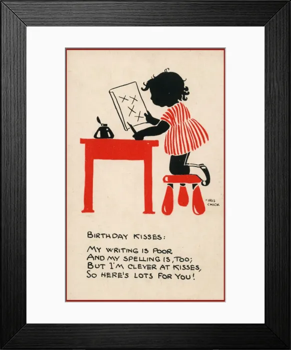 Framed Print : Postcard - Birthday Kisses Framed Print : Postcard - Birthday Kisses