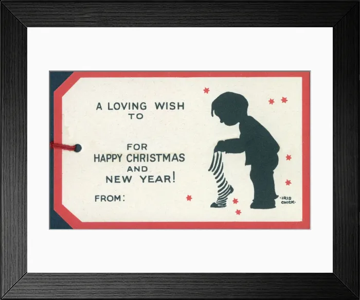 Framed Print : Happy Family gift card - Little boy and stocking Framed Print : Happy Family gift card - Little boy and stocking