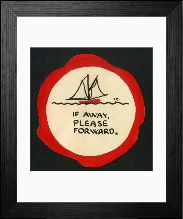 Framed Print : Small circular gift tag - original artwork - Please forward