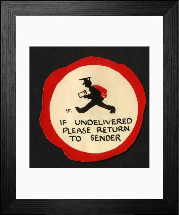 Framed Print : Small circular gift tag - original artwork - Postman Framed Print : Small circular gift tag - original artwork - Postman