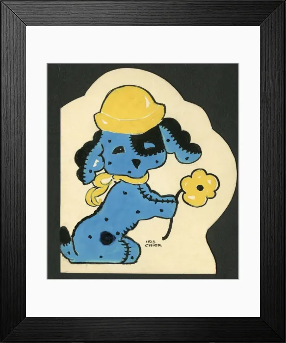 Framed Print : Original Artwork - little patched-up blue fabric dog Framed Print : Original Artwork - little patched-up blue fabric dog