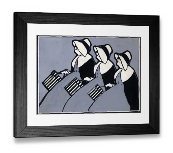 Framed Print : Original Artwork - Three identical maids with hat boxes Framed Print : Original Artwork - Three identical maids with hat boxes
