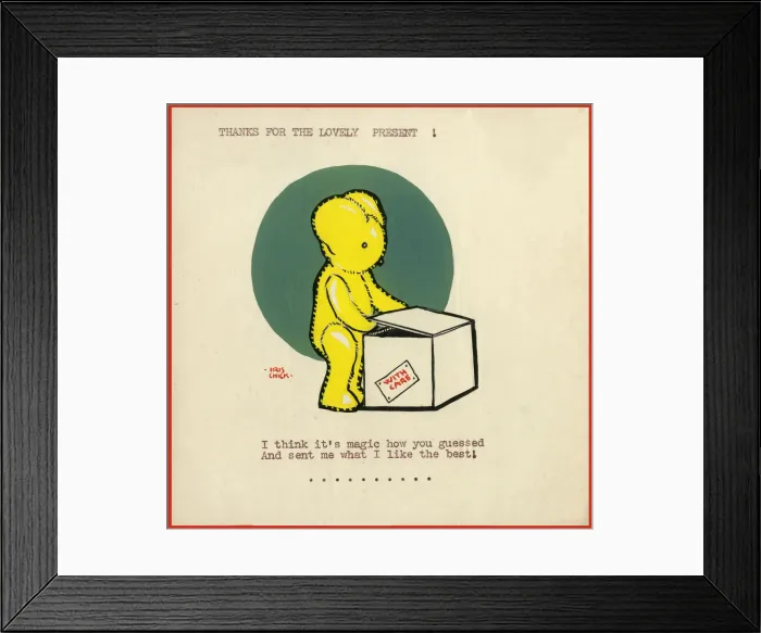 Framed Print : Original Artwork - Thank you card - Teddy bear opens box Framed Print : Original Artwork - Thank you card - Teddy bear opens box