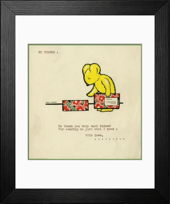 Framed Print : Original Artwork - Thank you card - Teddy bear and gift box Framed Print : Original Artwork - Thank you card - Teddy bear and gift box