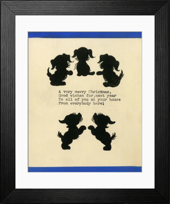Framed Print : Original Artwork - Christmas card design - Five puppies Framed Print : Original Artwork - Christmas card design - Five puppies