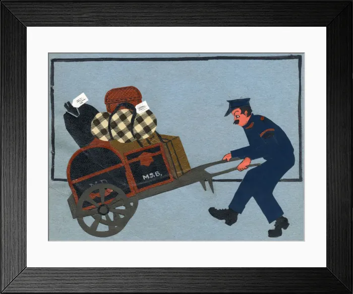 Framed Print : Original Artwork - Railway porter with laden trolley Framed Print : Original Artwork - Railway porter with laden trolley