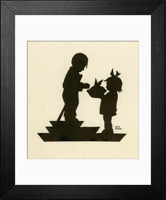 Framed Print : Original Artwork - Girl presenting pie to boy Framed Print : Original Artwork - Girl presenting pie to boy