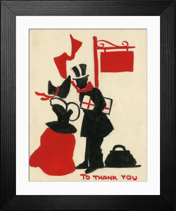 Framed Print : Original Artwork - Christmas thank you card - Vintage Couple Framed Print : Original Artwork - Christmas thank you card - Vintage Couple