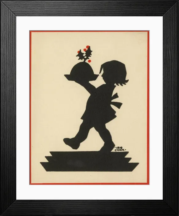 Framed Print : Christmas greetings card - Little girl brings in the pudding Framed Print : Christmas greetings card - Little girl brings in the pudding