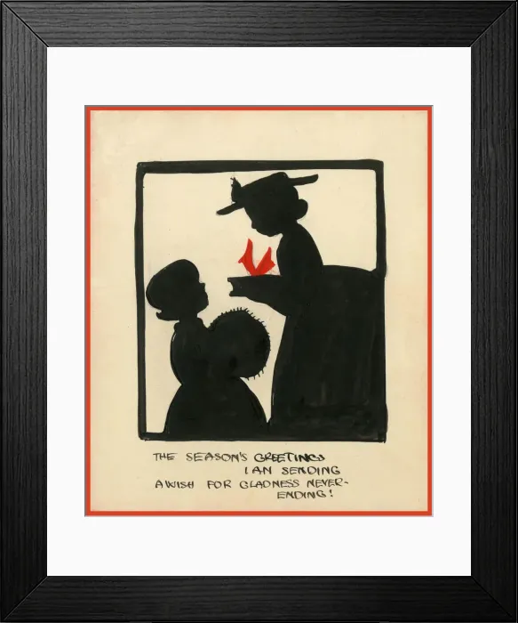 Framed Print : Original Artwork - Girl gives mother a Christmas present Framed Print : Original Artwork - Girl gives mother a Christmas present