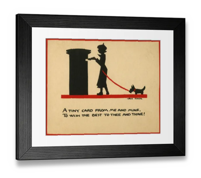 Framed Print : Woman with dog posting a Christmas card Framed Print : Woman with dog posting a Christmas card