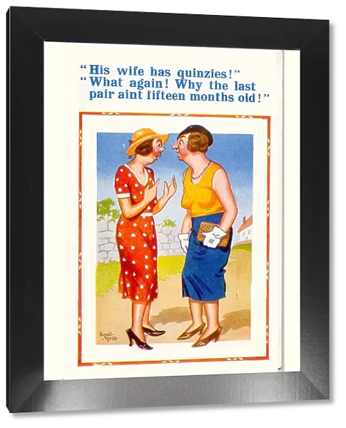 Comic postcard, Two women chatting in the street Date: 20th century