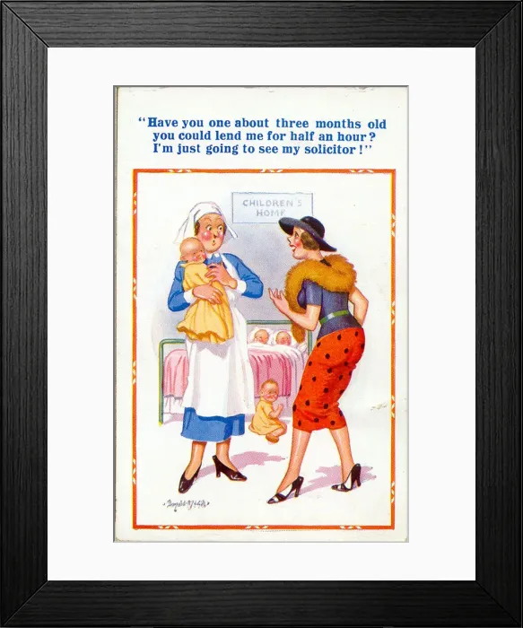 Framed Print : Comic postcard, Scene in childrens home Date: 20th century Framed Print : Comic postcard, Scene in childrens home Date: 20th century